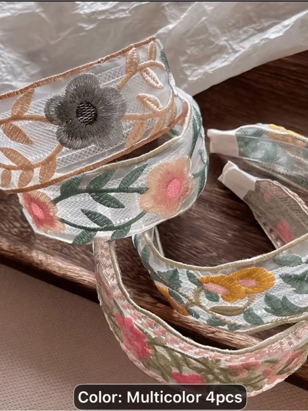 4 pcs Embroidered Floral Padded Headband - Multicolor